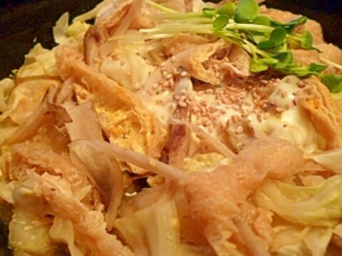 レンジで簡単☆ごぼうと油揚げの卵とじ柳川鍋風